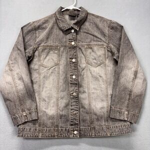 Vintage Chicos Jacket Womens Large Gray Denim Button Front Trucker 90s Chore‎
